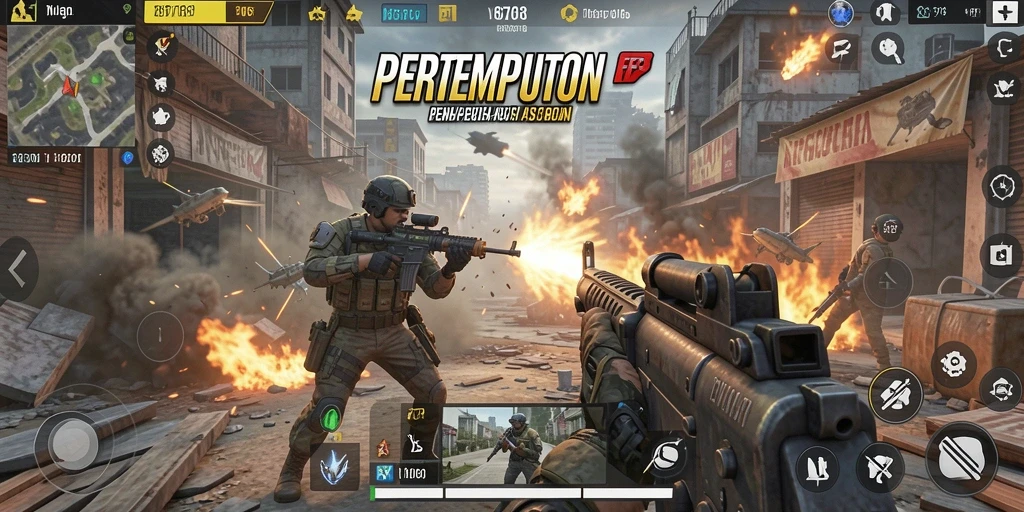 Tampilan gameplay menegangkan dari 8768 dalam pertarungan FPS.
