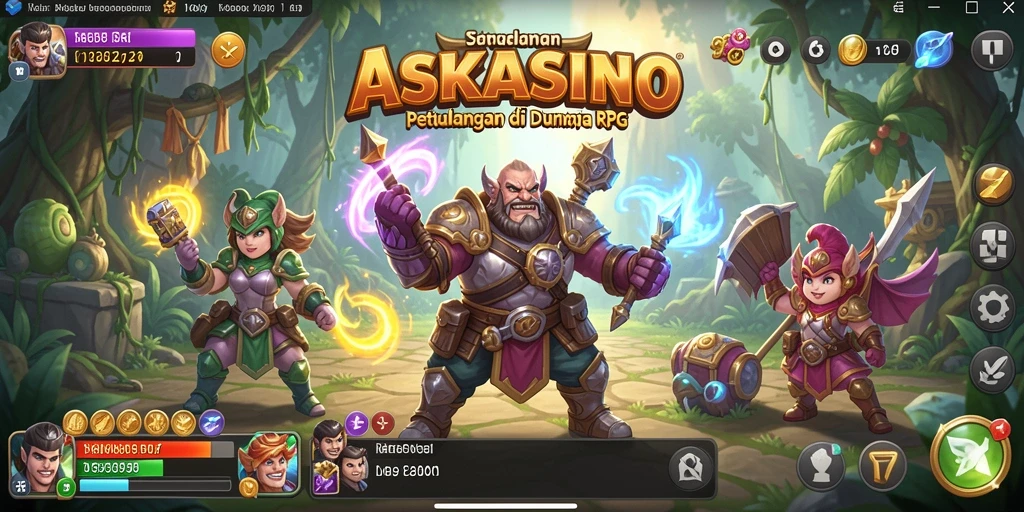 Tangkapan layar utama ASKASINO menampilkan aksi seru dalam pertarungan RPG.