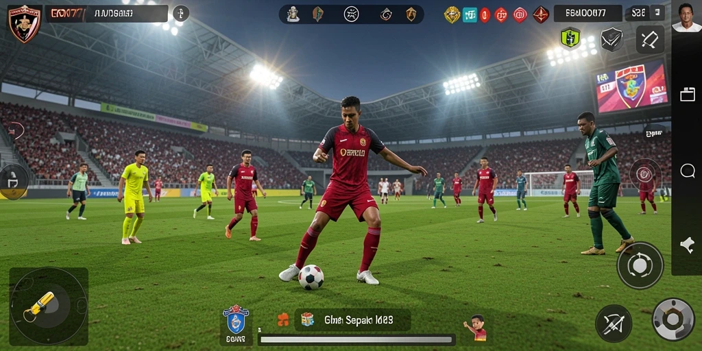 Tampilan gameplay menarik dari EMON77 dengan aksi sepak bola yang mendebarkan.