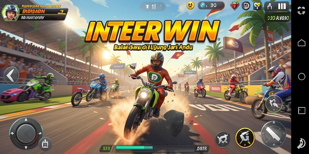 Grafik memukau dari gameplay balapan INTERWIN yang mendebarkan.