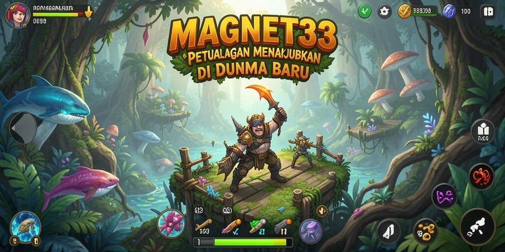 Screenshot gameplay MAGNET33 menampilkan karakter menjelajahi hutan rimbun.