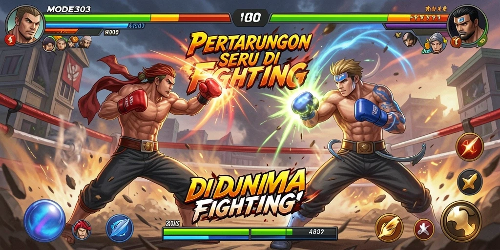 Gameplay seru di MODE303 menampilkan pertarungan dinamis antara karakter.