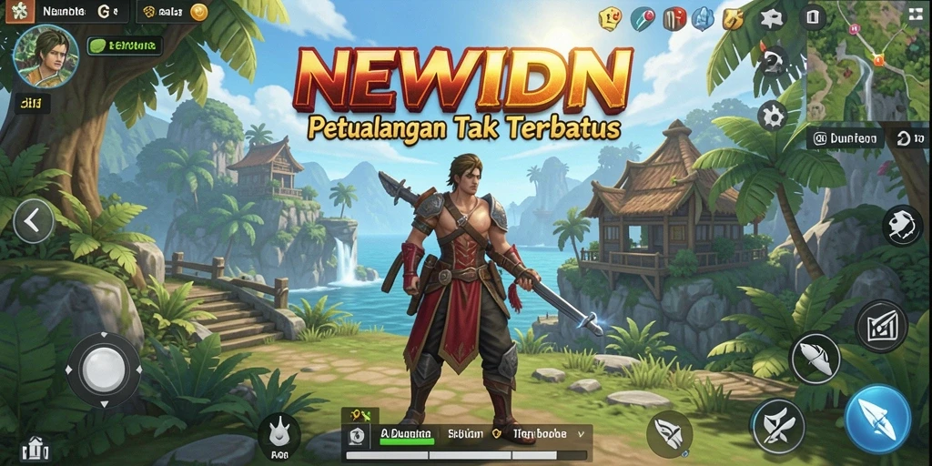 Screenshot gameplay NEWIDN menunjukkan dunia terbuka yang luas dan indah.