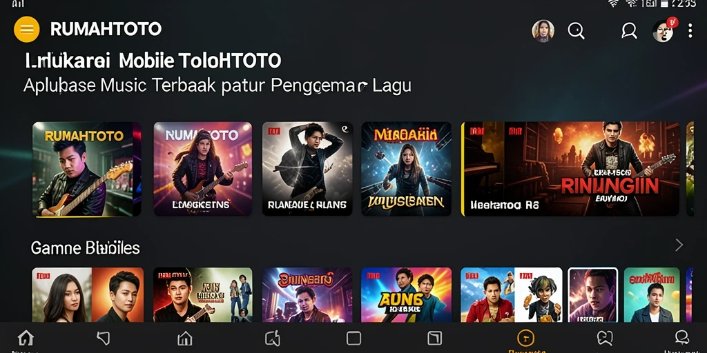 Tampilan gameplay interaktif RUMAHTOTO dengan berbagai lagu.