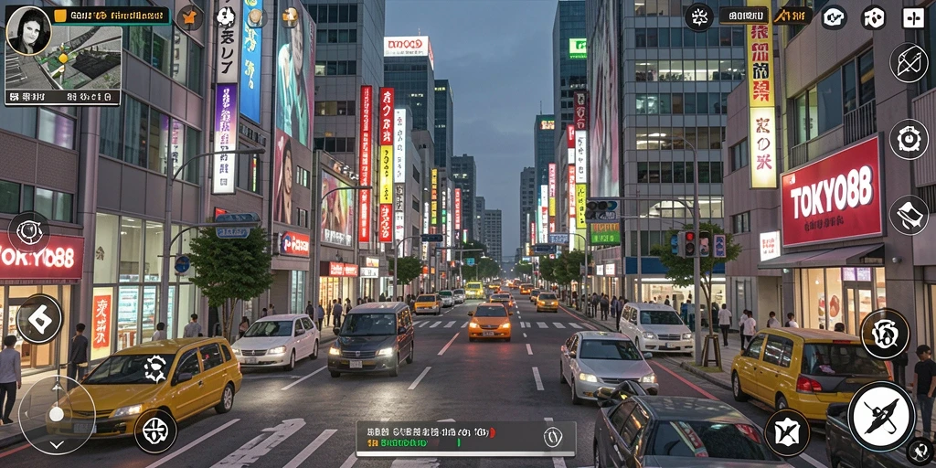 Screenshot utama TOKYO88 menampilkan gameplay simulasi kehidupan yang kaya.