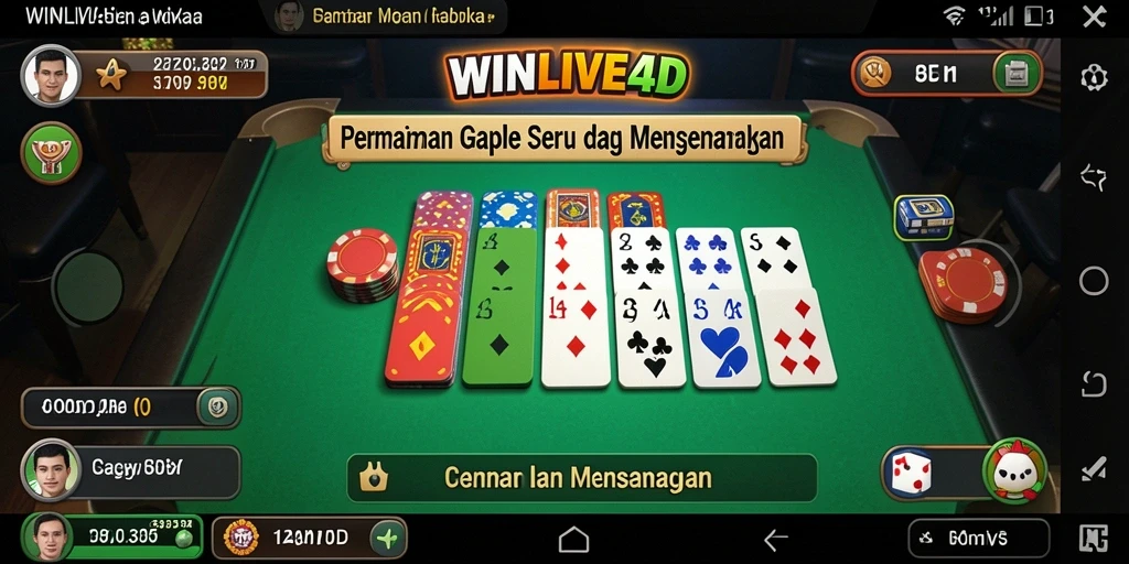 Screenshot gameplay WINLIVE4D menunjukkan keseruan bermain Gaple online.